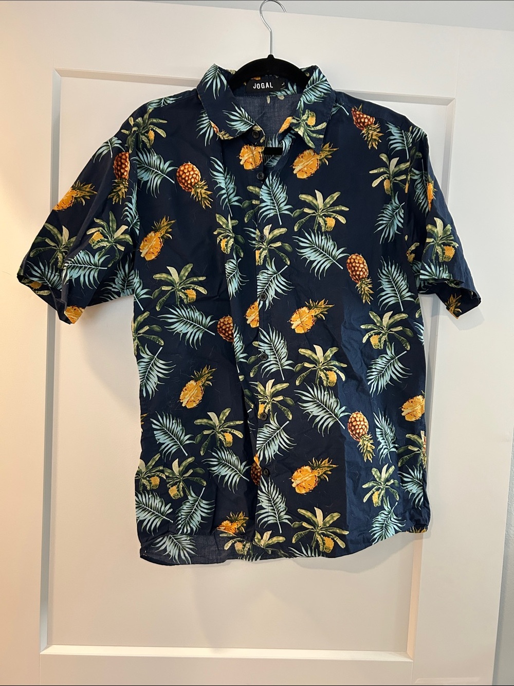 Jogal Men's Navy Pineapple Print Short-Sleeve Button-Down Shirt